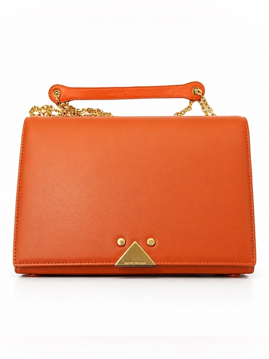 Emporio Armani Handbags - Emporio Armani Orange Leather Clutch Chain Bag Top Handle Gold Hardware